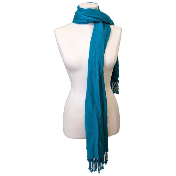 Womens Turquoise Blue Wrap Scarf Fringe Soft Rayon Colourful Fall Shawl - Picture 1 of 6